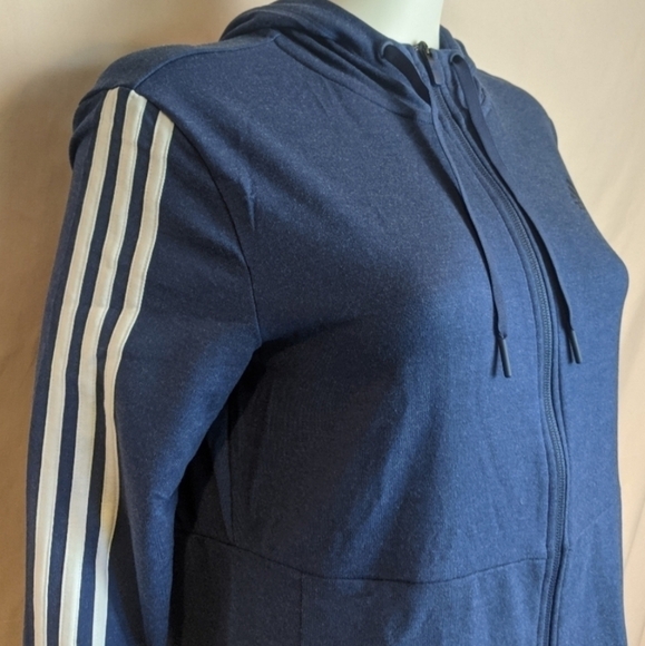 Adidas Blue Striped Sleeve Full Zip Training Hoodie size Medium - Picture 2 of 8